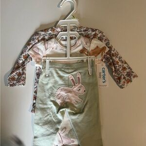 Carter's Floral and Bunny Baby Set - Green and Pink